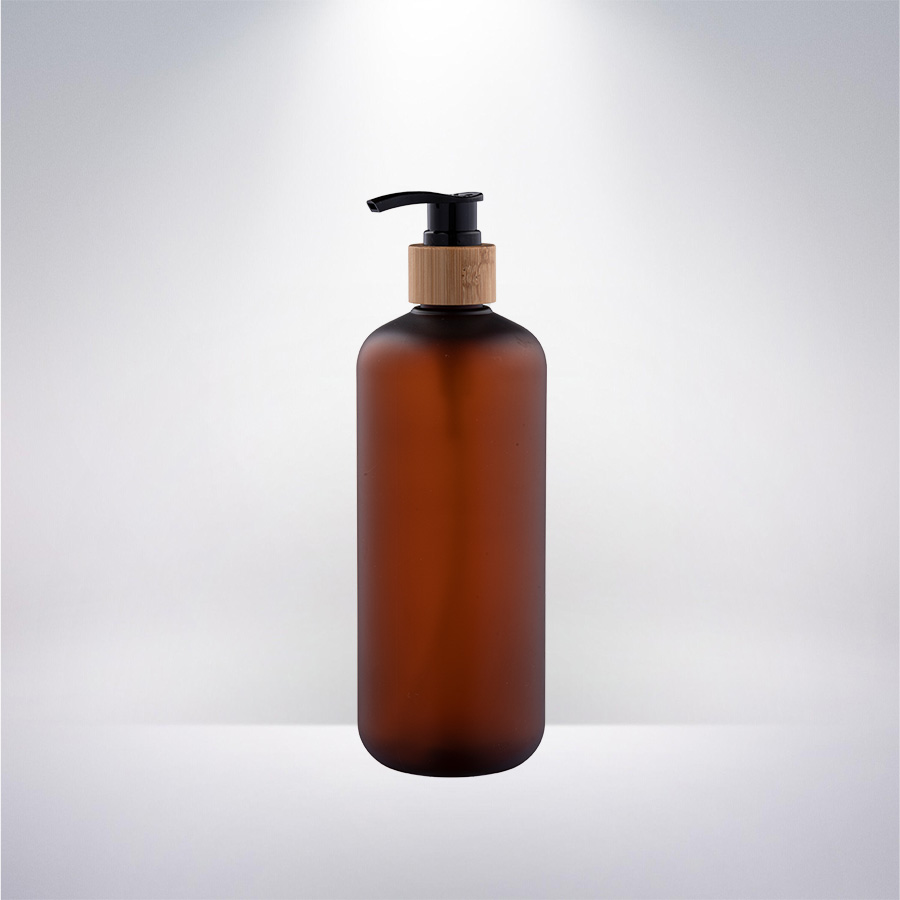500ml PET Boston Round 24410 Pompe à lotion pour collier en bambou